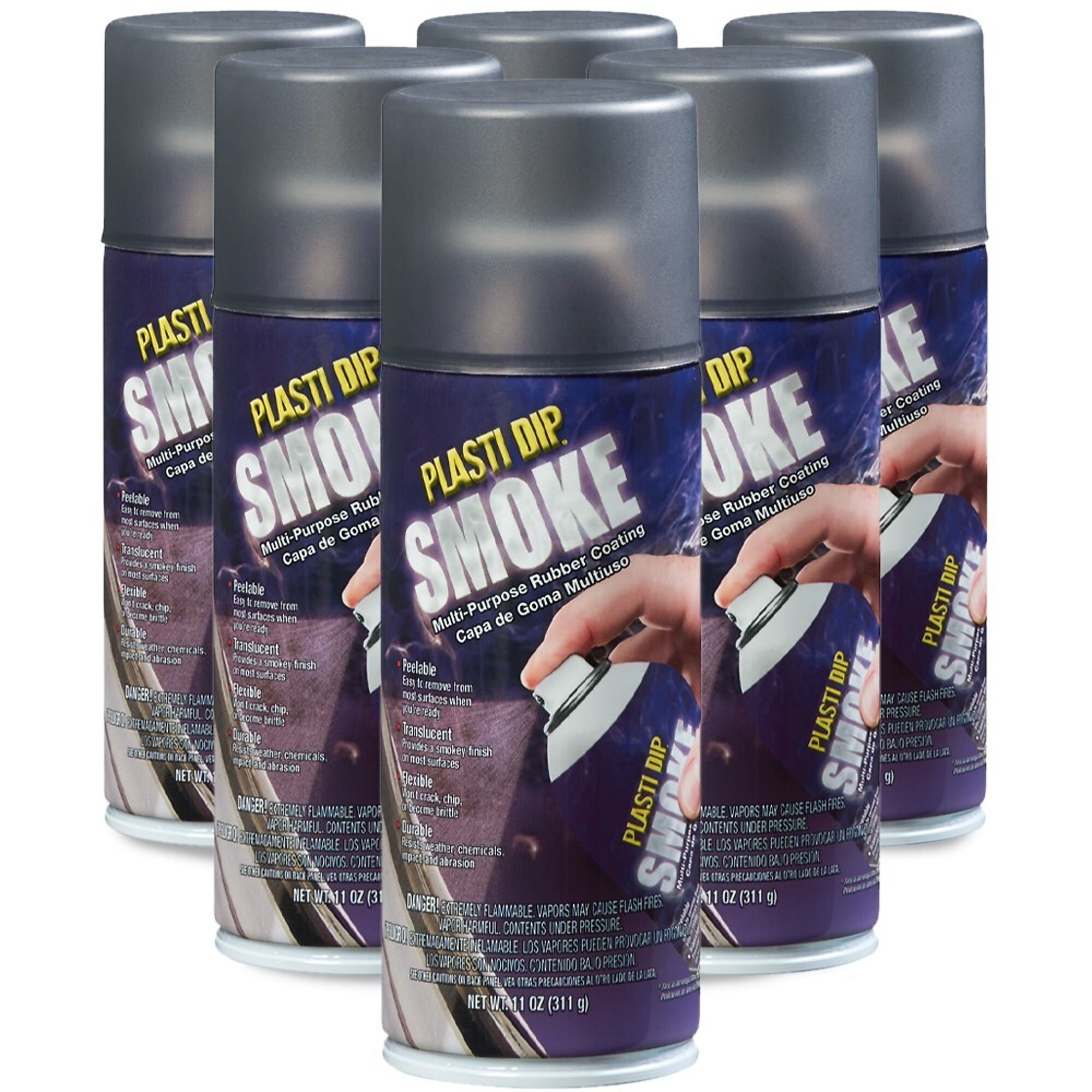 Plasti Dip Spray Smoke Flexible Protective Rubber Coating — 11 Oz., Translucent Black-Gray, 6 Pk, Model# 11220-6